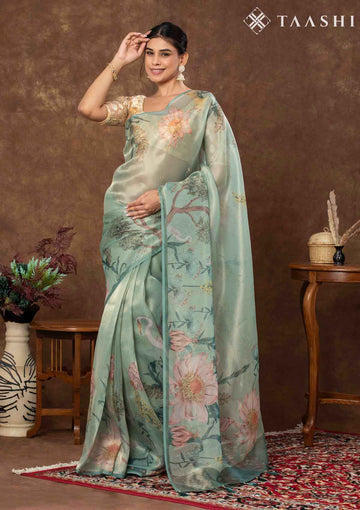 Sage Green Tissue Contemporary Printed Saree