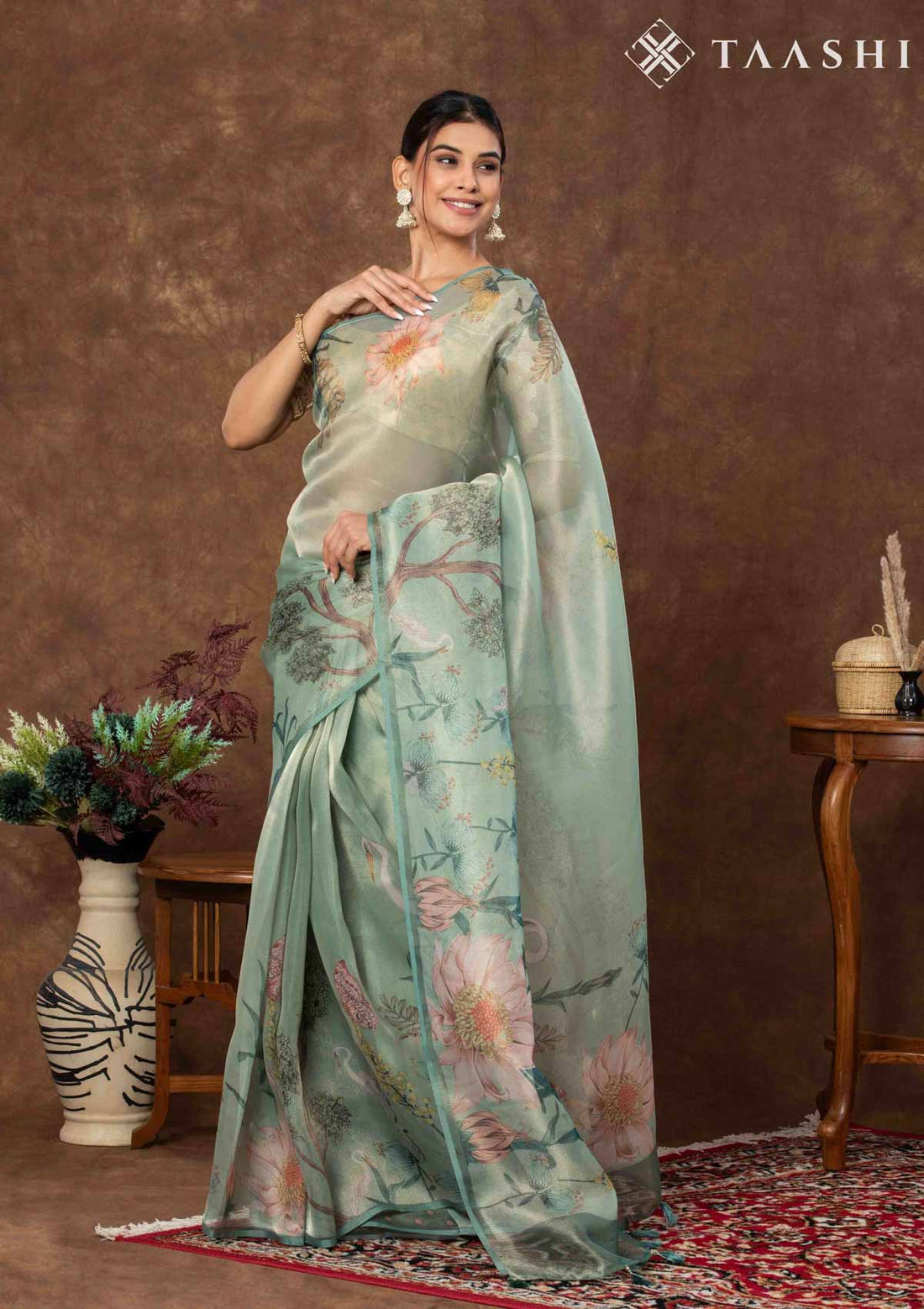 Sage Green Tissue Contemporary Printed Saree