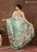 Dusty Green Color Nature InspiRed Printed Tissue Organza Saree - Taashi