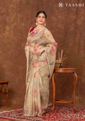 Pastel Yellow Floral Printed Tissue Organza Saree - Taashi