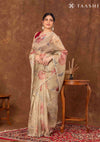Beige Tissue Contemporary Printed Saree