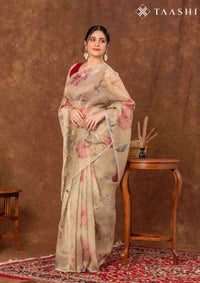 Beige Tissue Contemporary Printed Saree