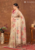 Pastel Yellow Floral Printed Tissue Organza Saree - Taashi