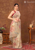 Pastel Yellow Floral Printed Tissue Organza Saree - Taashi