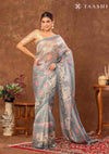 Dusty Blue Tissue Pichwai Printed Saree