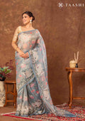 Dusty Blue Pichwai Painting InspiRed Printed Tissue Organza Saree - Taashi