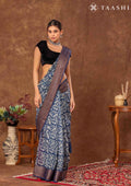 Indigo Peacock Floral Printed Chanderi Saree - Taashi