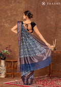 Indigo Peacock Floral Printed Chanderi Saree - Taashi