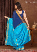 Blue And Navy Blue Half And Half Crepe Saree With Zari Border - Taashi