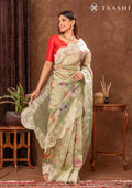 Pista Green Floral Printed Tissue Saree - Taashi