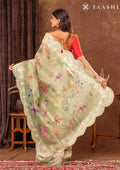 Pista Green Floral Printed Tissue Saree - Taashi