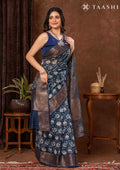 Indigo Floral Printed Chanderi Saree - Taashi