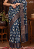 Indigo Floral Printed Chanderi Saree - Taashi