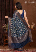Indigo Floral Printed Chanderi Saree - Taashi