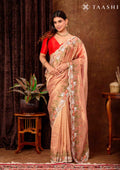 Peach Swan EmbroideRed Curvy Edge BordeRed Tissue Saree - Taashi