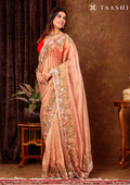 Peach Swan EmbroideRed Curvy Edge BordeRed Tissue Saree - Taashi
