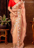 Peach Swan EmbroideRed Curvy Edge BordeRed Tissue Saree - Taashi