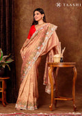 Peach Swan EmbroideRed Curvy Edge BordeRed Tissue Saree - Taashi