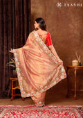 Peach Swan EmbroideRed Curvy Edge BordeRed Tissue Saree - Taashi