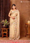 Beige Tissue Contemporary Embroidered Saree