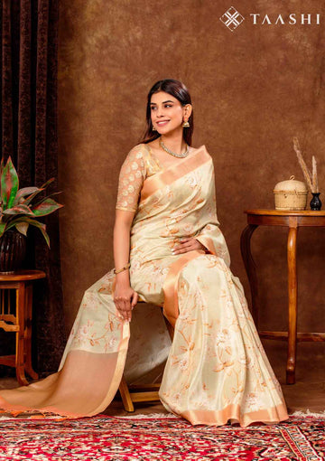 Pastel Yellow Tissue Contemporary Printed Saree