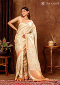 Orange And Pastel Green Floral Printed Tissue Organza Saree - Taashi