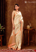 Orange And Pastel Green Floral Printed Tissue Organza Saree - Taashi
