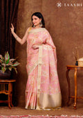 Pink And Golden Floral Printed Tissue Organza Saree - Taashi