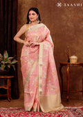 Pink And Golden Floral Printed Tissue Organza Saree - Taashi
