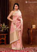 Pink And Golden Floral Printed Tissue Organza Saree - Taashi