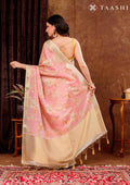 Pink And Golden Floral Printed Tissue Organza Saree - Taashi