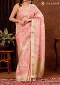 Pink And Golden Floral Printed Tissue Organza Saree - Taashi