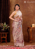 Pastel Pink Floral Printed And EmbroideRed Tissue Saree - Taashi