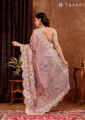 Pastel Pink Floral Printed And EmbroideRed Tissue Saree - Taashi