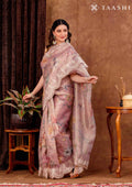 Pastel Pink Floral Printed And EmbroideRed Tissue Saree - Taashi