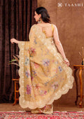 Golden Yellow Floral Printed And EmbroideRed Tissue Saree - Taashi