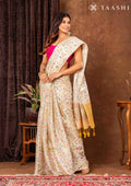 Cream And Yellow Muticolor Watercolor Floral Organza Saree - Taashi