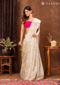 Cream And Yellow Muticolor Watercolor Floral Organza Saree - Taashi