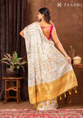 Cream And Yellow Muticolor Watercolor Floral Organza Saree - Taashi