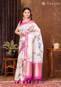 OffWhite And Violet Floral Printed Tissue Organza Saree - Taashi