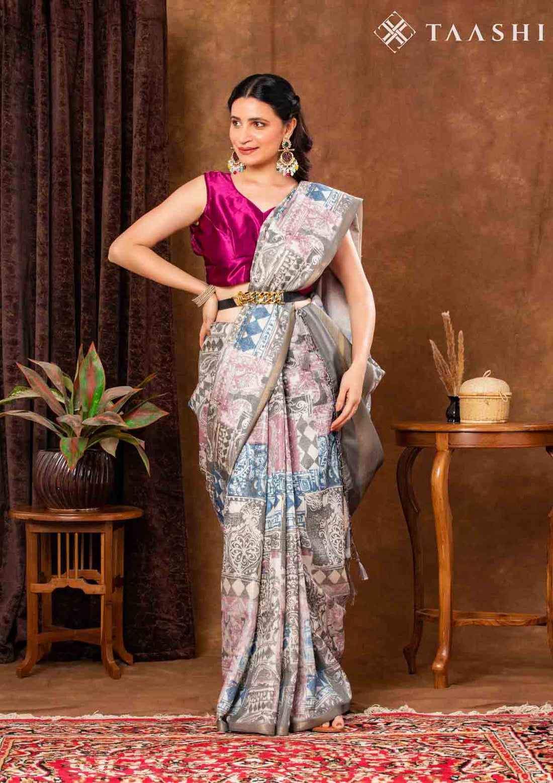 Green Saree With Colorful Print