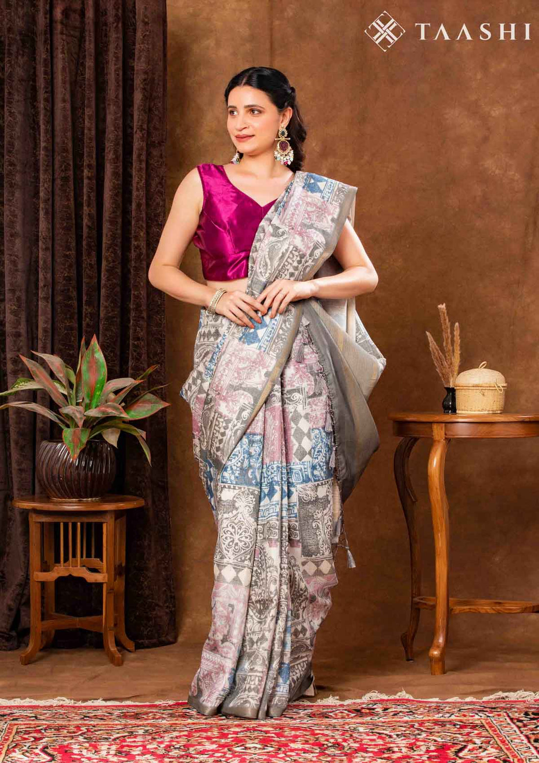 Green Saree With Colorful Print