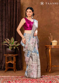 Dark Grey Traditional Abstract Tusaar Saree - Taashi