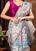 Dark Grey Traditional Abstract Tusaar Saree - Taashi