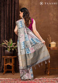 Dark Grey Traditional Abstract Tusaar Saree - Taashi