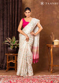 Cream And Pink Muticolor Watercolor Floral Organza Saree - Taashi