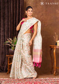 Cream And Pink Muticolor Watercolor Floral Organza Saree - Taashi