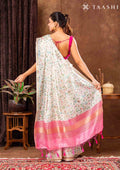 Cream And Pink Muticolor Watercolor Floral Organza Saree - Taashi