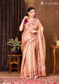 Orange Floral Printed And Zari Striped Tussar Saree - Taashi
