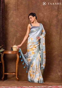 Pastel Blue Tissue Contemporary Printed Saree